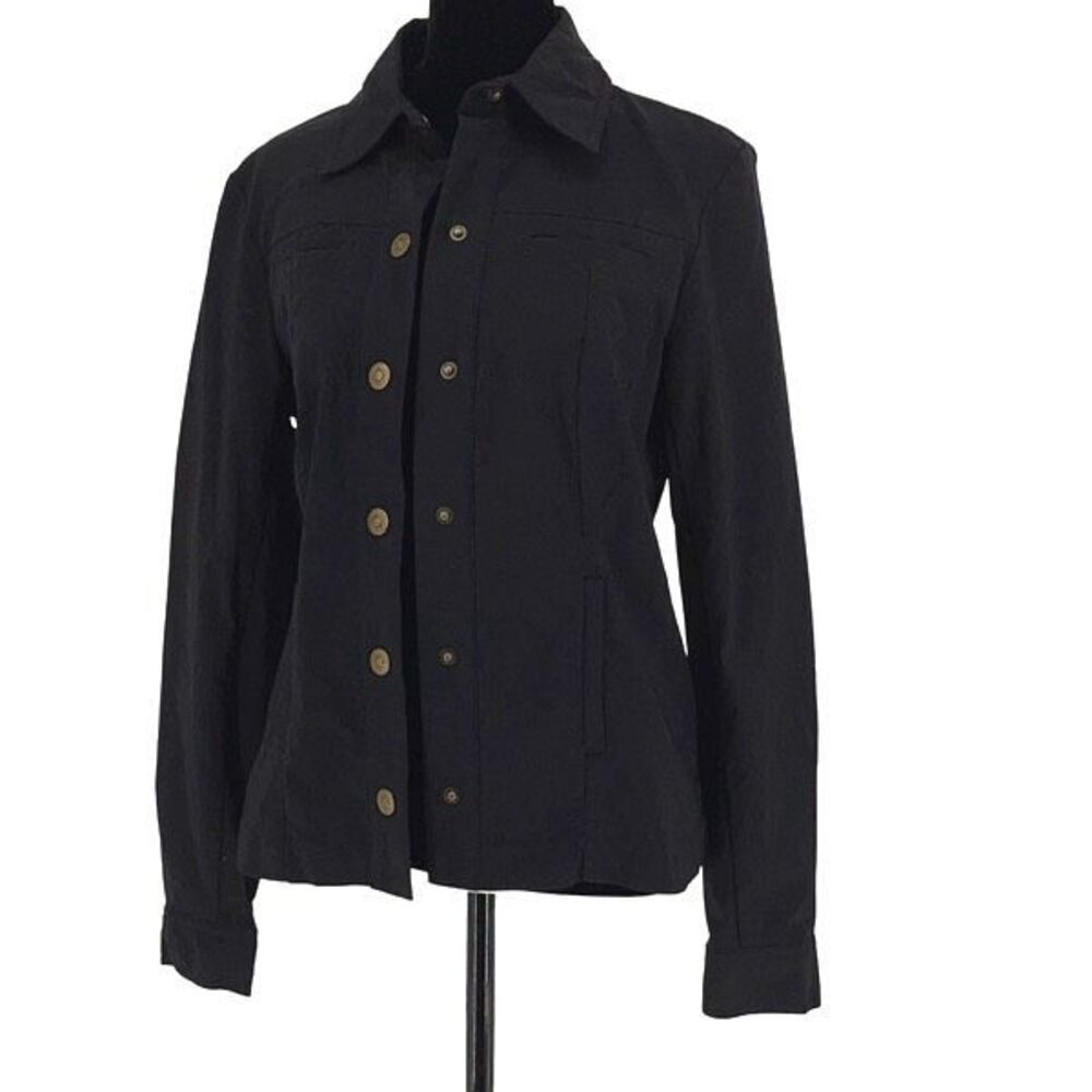 Dalia Womens Long Sleeve‎ Collared Rayon Blend Button Front Jacket Black Size 4